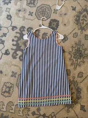 Girls Navy & White Duffield Lane Striped Summer Dress with Color Trim
